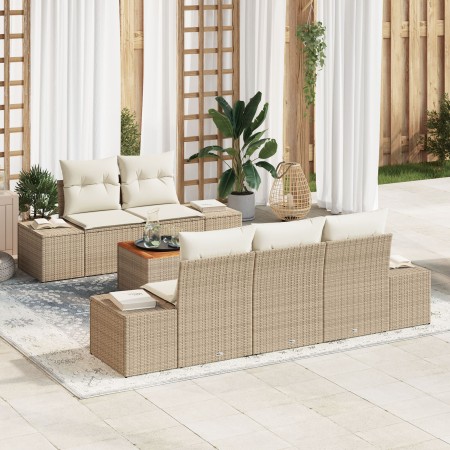 Juego de Sofá de Jardín de 6 Piezas con Cojines Beige Poliratán Acacia de , Sofás de exterior - Ref: Foro24-3347897, Precio: ...