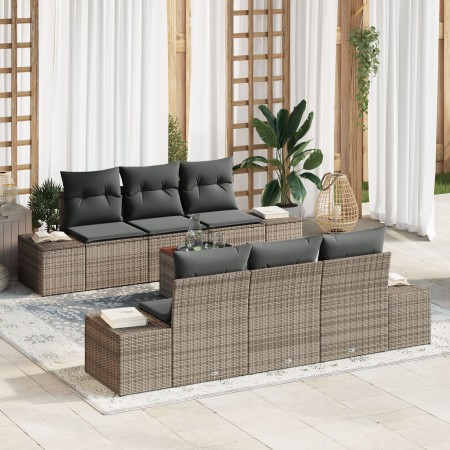 Juego de Sofá de Jardín de 7 Piezas con Cojines Gris Poliratán Acacia de , Sofás de exterior - Ref: Foro24-3347902, Precio: 5...