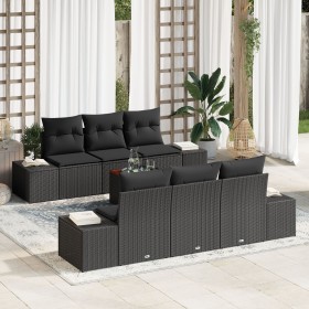 Juego de Sofá de Jardín de 7 Piezas con Cojines Negro Poliratán Acacia de , Sofás de exterior - Ref: Foro24-3347905, Precio: ...