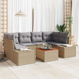 Conjunto de Sofá de Jardín de 7 Piezas con Cojines Beige Ratán Poliéster Acacia de , Sofás de exterior - Ref: Foro24-3347910,...