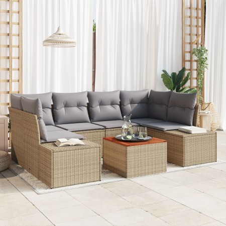 Conjunto de Sofá de Jardín de 7 Piezas con Cojines Beige Ratán Poliéster Acacia de , Sofás de exterior - Ref: Foro24-3347910,...