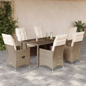 Set comedor de jardín 7 pzas con cojines ratán sintético beige en Conjuntos de jardín | Comprar online en Foru.es