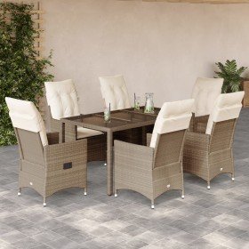 Set comedor de jardín 7 pzas con cojines ratán sintético beige en Conjuntos de jardín | Comprar online en Foru.es