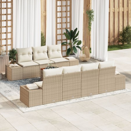 Conjunto de Sofás de Jardín de 8 Piezas con Cojines Beige Poliratán Acacia de , Sofás de exterior - Ref: Foro24-3347918, Prec...