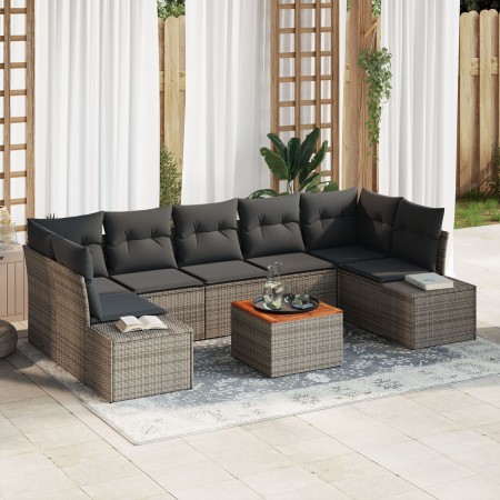 Conjunto de sofá de jardín de 8 piezas con cojines gris polirratán acacia de , Sofás de exterior - Ref: Foro24-3347923, Preci...