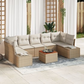 Juego de Sofá de Jardín de 8 Piezas con Cojines Beige de Poliratán Acacia de , Sofás de exterior - Ref: Foro24-3347925, Preci...
