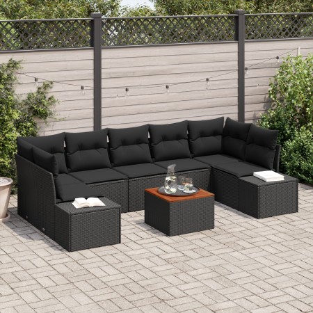 Juego de Sofás de Jardín de 8 Piezas con Cojines Negro Poliratán Acacia de , Sofás de exterior - Ref: Foro24-3347926, Precio:...