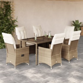 Set comedor de jardín 7 pzas con cojines ratán sintético beige en Conjuntos de jardín | Comprar online en Foru.es