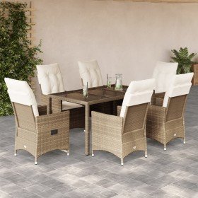 Set comedor de jardín 7 pzas con cojines ratán sintético beige en Conjuntos de jardín | Comprar online en Foru.es