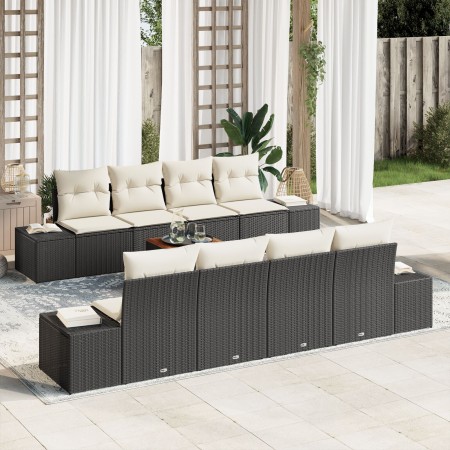 Conjunto de Sofá de Jardín de 9 Piezas con Cojines Negro Poliratán Acacia de , Sofás de exterior - Ref: Foro24-3347929, Preci...