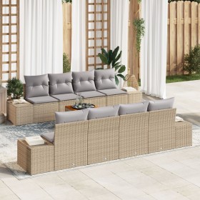 Conjunto de Sofá de Jardín de 9 Piezas con Cojines Beige Ratán Acacia de , Sofás de exterior - Ref: Foro24-3347931, Precio: 6...
