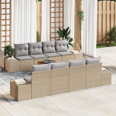 Conjunto de Sofá de Jardín de 9 Piezas con Cojines Beige Ratán Acacia de , Sofás de exterior - Ref: Foro24-3347931, Precio: 6...