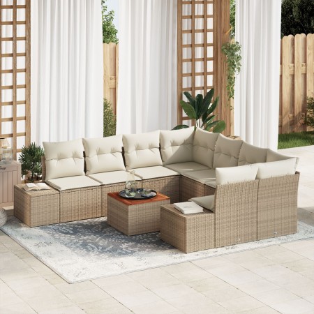Juego de Sofás de Jardín Juego de 9 Beige y crema Rattan, Poliéster de , Sofás de exterior - Ref: Foro24-3347939, Precio: 615...