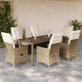 Set comedor de jardín 7 pzas con cojines ratán sintético beige en Conjuntos de jardín | Comprar online en Foru.es