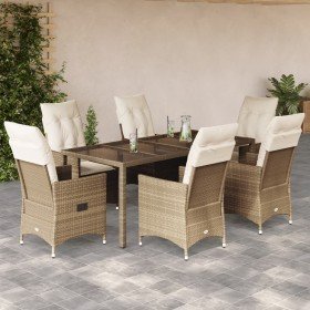 Set comedor de jardín 7 pzas con cojines ratán sintético beige en Conjuntos de jardín | Comprar online en Foru.es