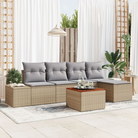 Juego de sofá de jardín de 6 piezas con cojines Beige Poliratán Acacia de , Sofás de exterior - Ref: Foro24-3347945, Precio: ...