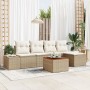 Juego de Sofás de Jardín de 6 Piezas con Cojines Beige de Ratán Polimérico y Acacia de , Sofás de exterior - Ref: Foro24-3347...