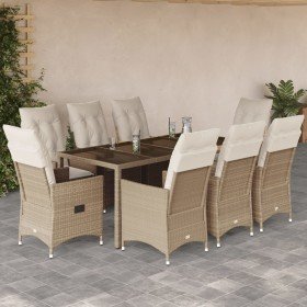 Set comedor de jardín 9 pzas con cojines ratán sintético beige en Conjuntos de jardín | Comprar online en Foru.es
