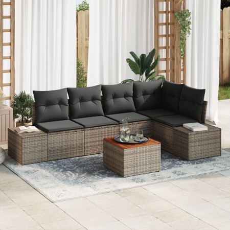 Conjunto de Sofá de Jardín de 6 Piezas con Cojines Gris Ratán Acacia de , Sofás de exterior - Ref: Foro24-3347958, Precio: 39...