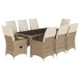 Set comedor de jardín 9 pzas con cojines ratán sintético beige en Conjuntos de jardín | Comprar online en Foru.es