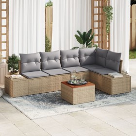 Juego de Sofás de Jardín de 6 Piezas con Cojines Beige Polirratán Acacia de , Sofás de exterior - Ref: Foro24-3347959, Precio...