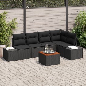 Juego de Sofá de Jardín de 6 Piezas con Cojines Polirratán Negro Acacia de , Sofás de exterior - Ref: Foro24-3347961, Precio:...