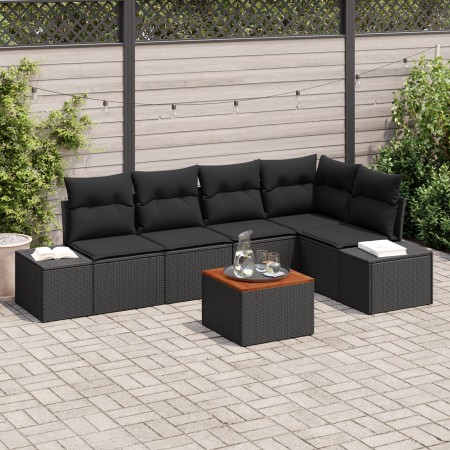 Juego de Sofá de Jardín de 6 Piezas con Cojines Polirratán Negro Acacia de , Sofás de exterior - Ref: Foro24-3347961, Precio:...
