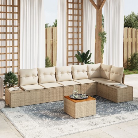 Juego de Sofá de Jardín de 7 Piezas con Cojines Beige Poliratán Acacia de , Sofás de exterior - Ref: Foro24-3347967, Precio: ...