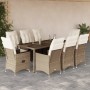 Set comedor de jardín 9 pzas con cojines ratán sintético beige en Conjuntos de jardín | Comprar online en Foru.es