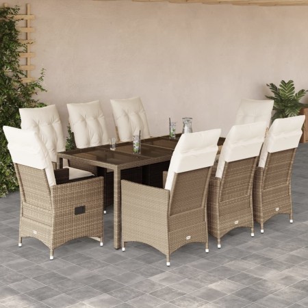 Set comedor de jardín 9 pzas con cojines ratán sintético beige en Conjuntos de jardín | Comprar online en Foru.es