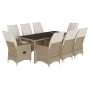 Set comedor de jardín 9 pzas con cojines ratán sintético beige en Conjuntos de jardín | Comprar online en Foru.es
