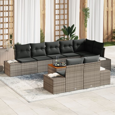 Juego de Sofás de Jardín de 9 Piezas con Cojines Gris Poliratán Acacia de , Sofás de exterior - Ref: Foro24-3347972, Precio: ...