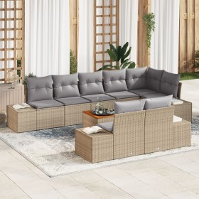 Juego de Sofás de Jardín de 9 Piezas con Cojines Beige de Ratán de Polietileno Acacia de , Sofás de exterior - Ref: Foro24-33...