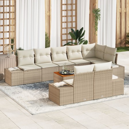 Juego de Sofá de Jardín de 9 Piezas con Cojines Beige Poliratán Acacia de , Sofás de exterior - Ref: Foro24-3347974, Precio: ...