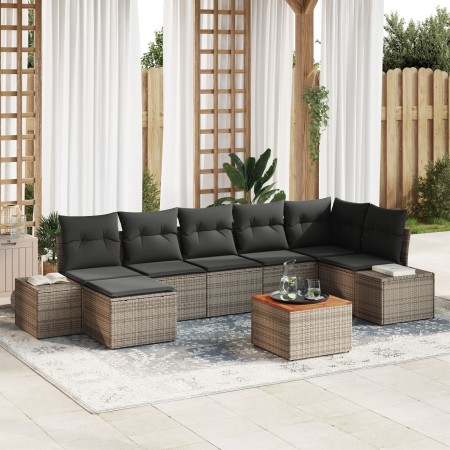Juego de Sofá de Jardín de 8 Piezas con Cojines Gris Ratán Poliéster Acacia de , Sofás de exterior - Ref: Foro24-3347986, Pre...
