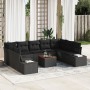 Conjunto de Sofá de Jardín de 10 piezas con cojines Negro Poliratán Acacia de , Sofás de exterior - Ref: Foro24-3348003, Prec...