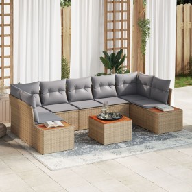 Conjunto de Sofá de Jardín de 8 Piezas con Cojines Beige Poliratán Acacia de , Sofás de exterior - Ref: Foro24-3348046, Preci...