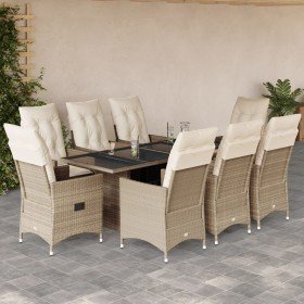 Set comedor de jardín 9 pzas con cojines ratán sintético beige en Conjuntos de jardín | Comprar online en Foru.es