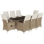 Set comedor de jardín 9 pzas con cojines ratán sintético beige en Conjuntos de jardín | Comprar online en Foru.es