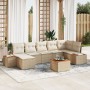 Juego de Sofá de Jardín de 8 Piezas con Cojines Beige de Ratán Poli y Acacia de , Sofás de exterior - Ref: Foro24-3348137, Pr...