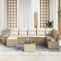 Juego de Sofá de Jardín de 8 Piezas con Cojines Beige de Ratán Poli y Acacia de , Sofás de exterior - Ref: Foro24-3348137, Pr...
