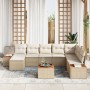 Juego de Sofá de Jardín de 9 Piezas con Cojines Beige de Polirratán y Acacia de , Sofás de exterior - Ref: Foro24-3348152, Pr...