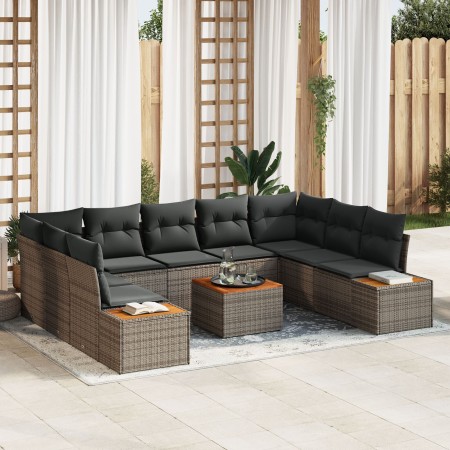 Sofá de Jardín de 10 Piezas con Cojines Gris de Rattan Sintético de , Sofás de exterior - Ref: Foro24-3348170, Precio: 643,05...