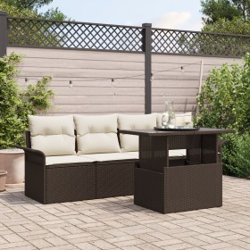 Conjunto de Sofá de Jardín de 5 Piezas con Cojines Marrón de Ratán Polietileno de , Sofás de exterior - Ref: Foro24-3348184, ...