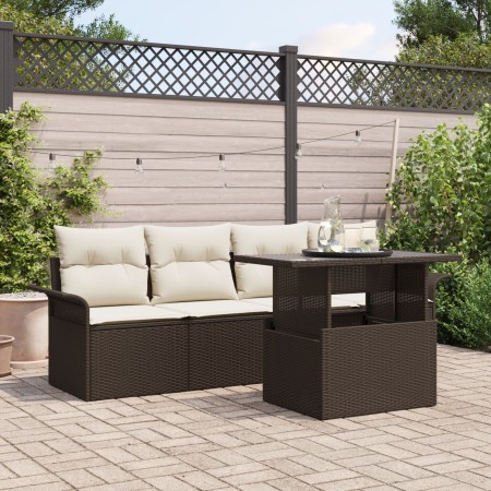 Conjunto de Sofá de Jardín de 5 Piezas con Cojines Marrón de Ratán Polietileno de , Sofás de exterior - Ref: Foro24-3348184, ...
