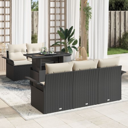 Conjunto de Sofás de Jardín de 6 Piezas con Cojines Ratán Poliéster Negro de , Sofás de exterior - Ref: Foro24-3348193, Preci...