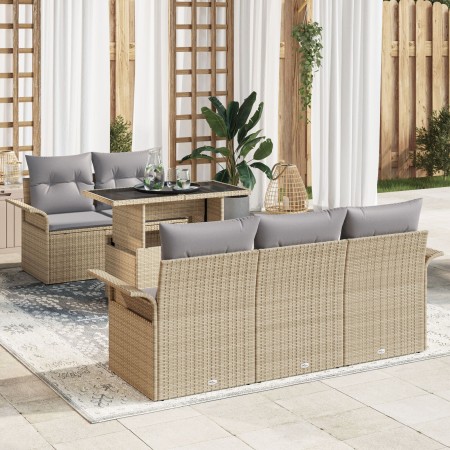 Juego de Sofá de 6 Piezas para Jardín con Cojines Beige Poliratán de , Sofás de exterior - Ref: Foro24-3348196, Precio: 497,6...