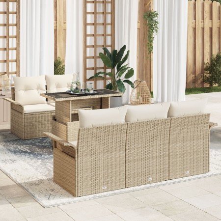 Juego de Sofá de Jardín de 6 Piezas con Cojines Beige Polirratán de , Sofás de exterior - Ref: Foro24-3348197, Precio: 497,89...