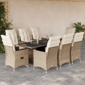 Set comedor de jardín 9 pzas con cojines ratán sintético beige en Conjuntos de jardín | Comprar online en Foru.es