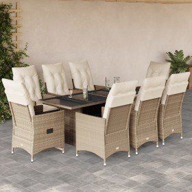 Set comedor de jardín 9 pzas con cojines ratán sintético beige en Conjuntos de jardín | Comprar online en Foru.es